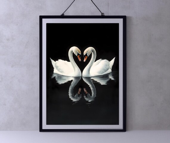 Swan Wall Art Dark Academia Vintage Antique Print Extra Large Oil Painting