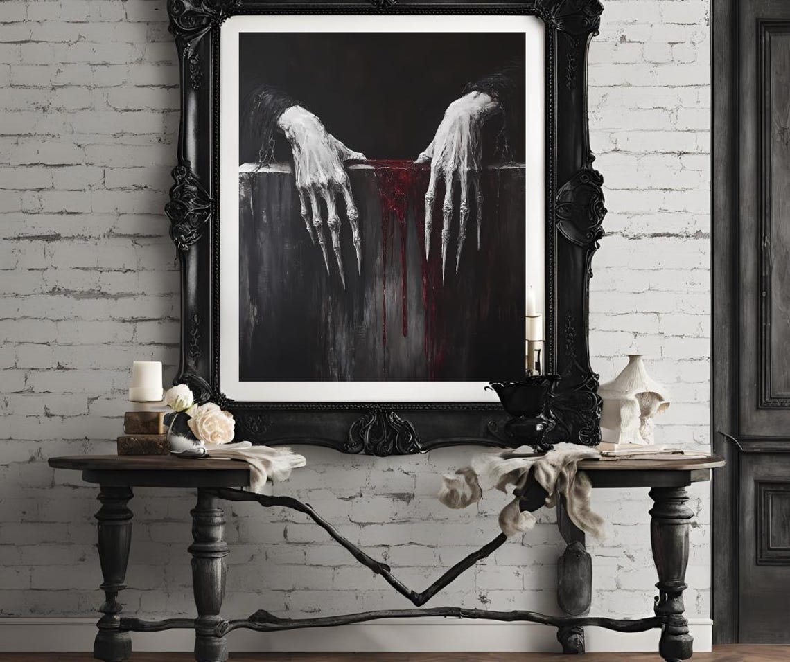 Pale Clawed Hands Gripping Dark Stone With Dripping Blood Poster - Image 4