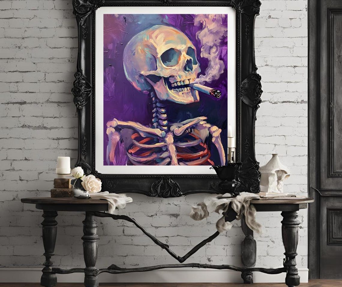 Van Gogh Print Skull Of A Skeleton With Burning Cigarette Moody Dark Academia Print Dark Wall Art Skull Art Print Gothic Wall Art - Image 4