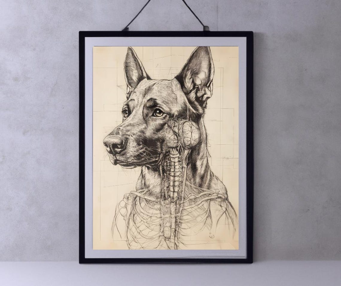Anatomical Dog Sketch Scientific Canine Study Vintage Line Art Poster