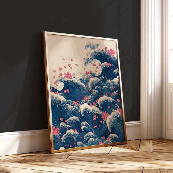 Japanese Wave Print Zen Ocean Art Japandi Decor