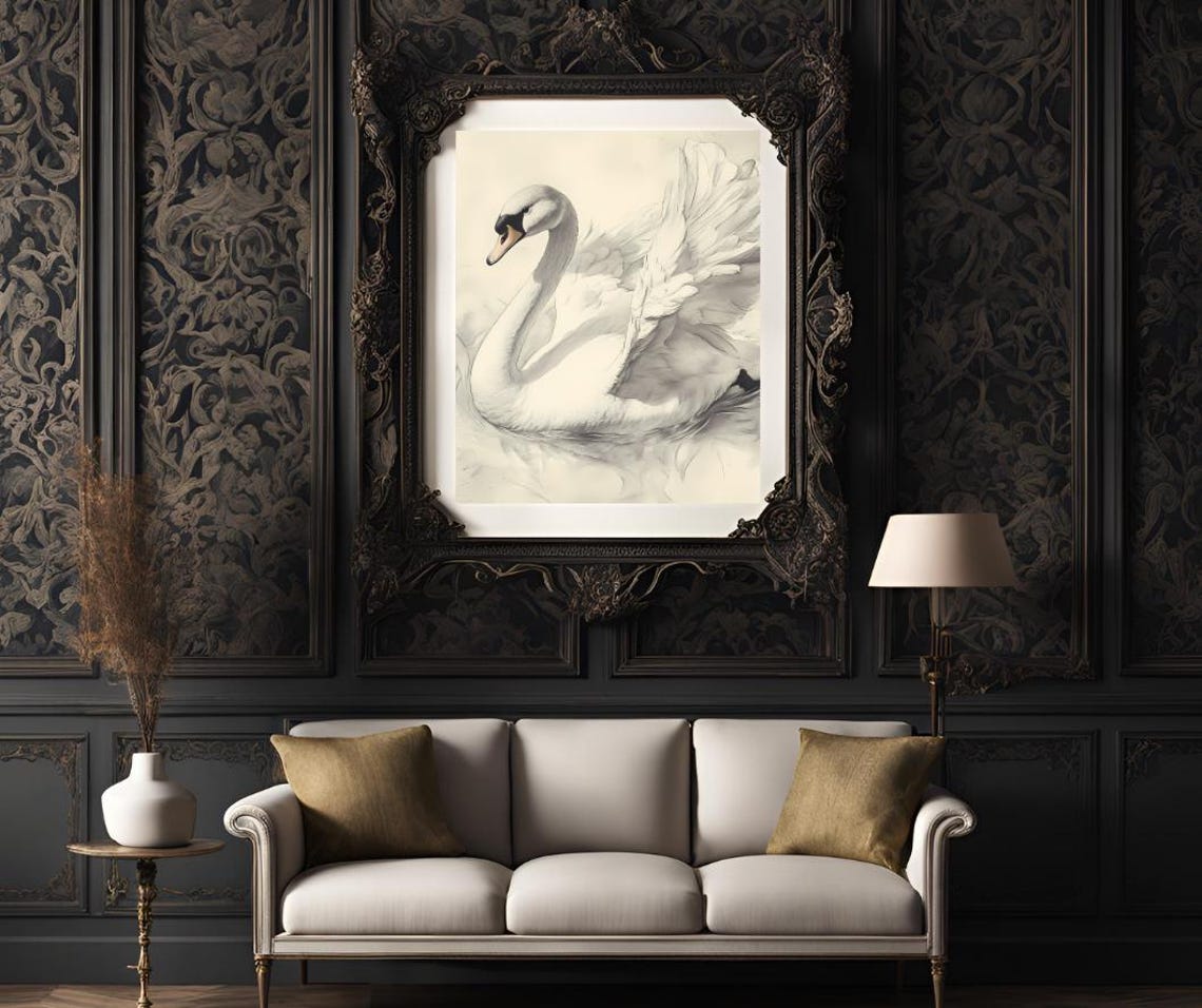 Elegant White Swan Sepia Sketch In Vintage Drawing Style Poster - Image 3
