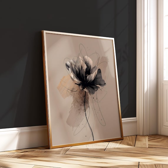 Expressive Ink Sketch Bloom Black Line Minimal Beige Modern Poster