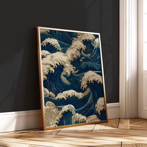 Vintage Japanese Wave Poster Traditional Ocean Wall Art Print Classic Ukiyoe Style Decor