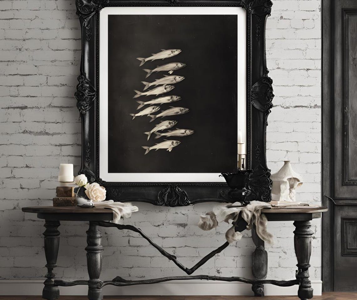 Black Fish Print Dark Wall Art Nautical Prints Coastal Poster Black Background Art Fish Prints Wall Art Nautical Wall Art Sealife Art - Image 4