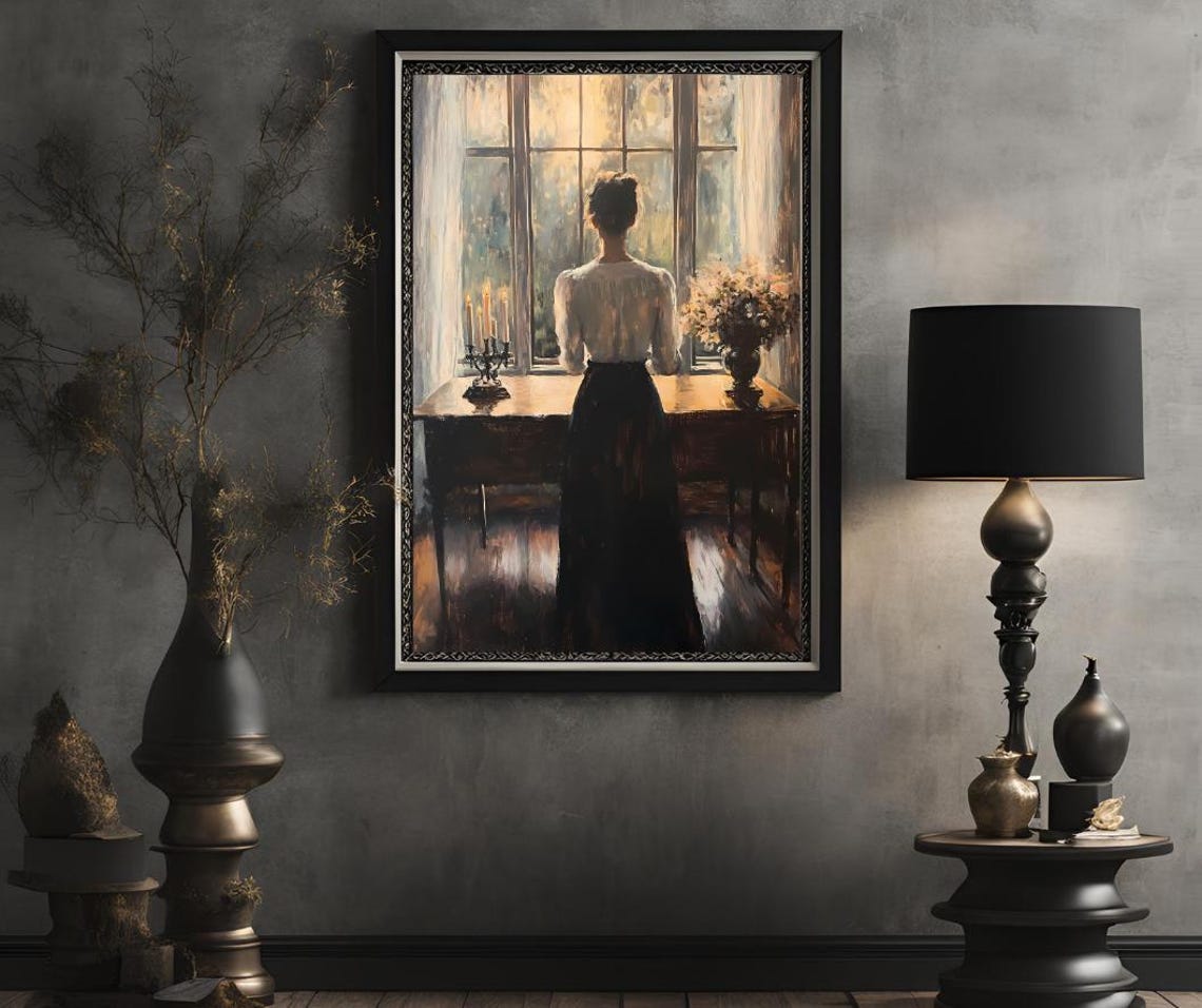 Vintage Portrait Painting Antique Painting Vintage Woman Oil Painting Antique Wall Art Vintage Art Print Dark Academia Art - Image 2