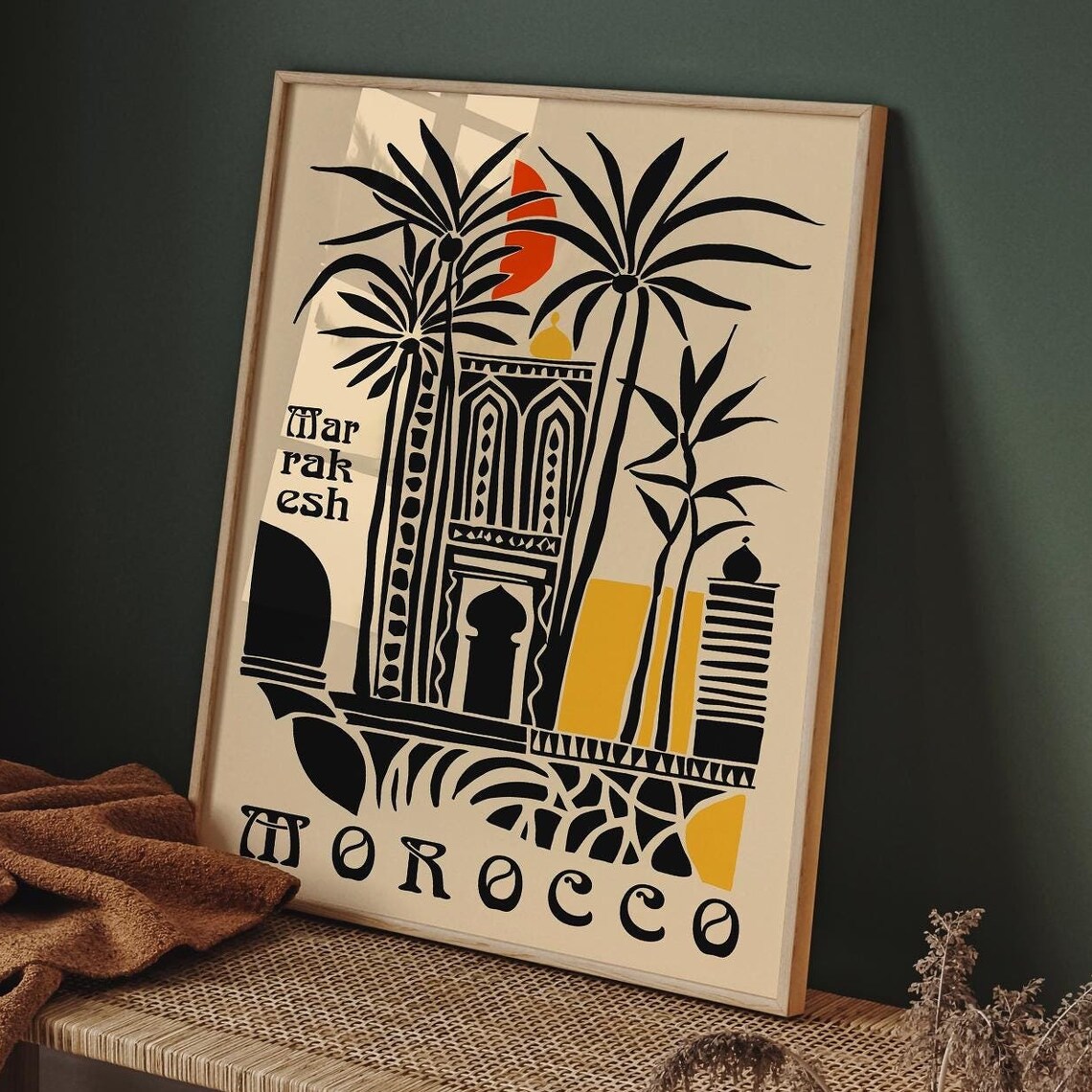 Marrakesh Morocco Moorish Architecture Palm Tree Travel Poster