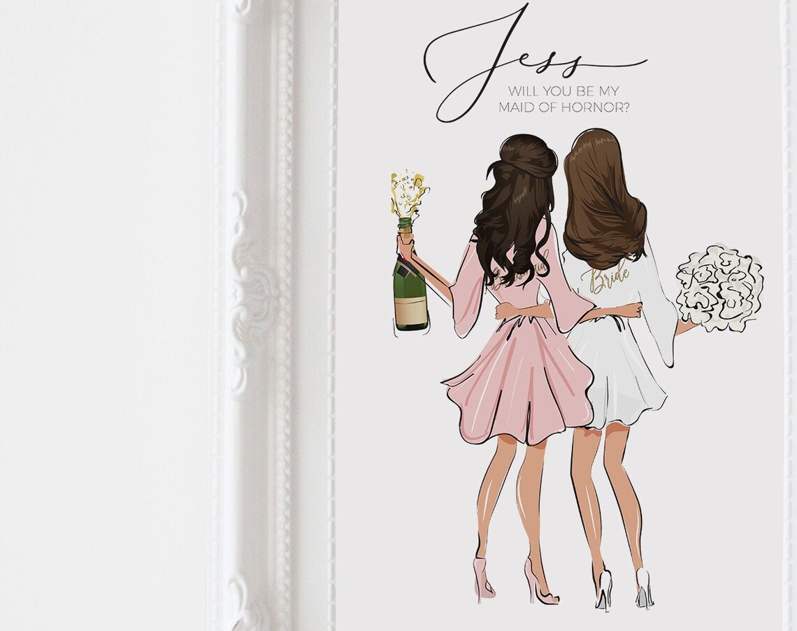 Personalized Bride and Bridesmaid Wedding Art Print