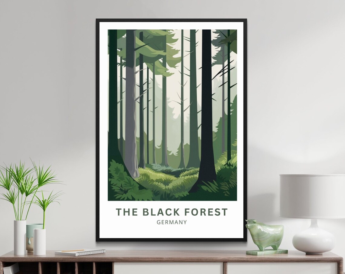 The Black Forest Germany Tall Pines Misty Woodland Grove Travel Poster