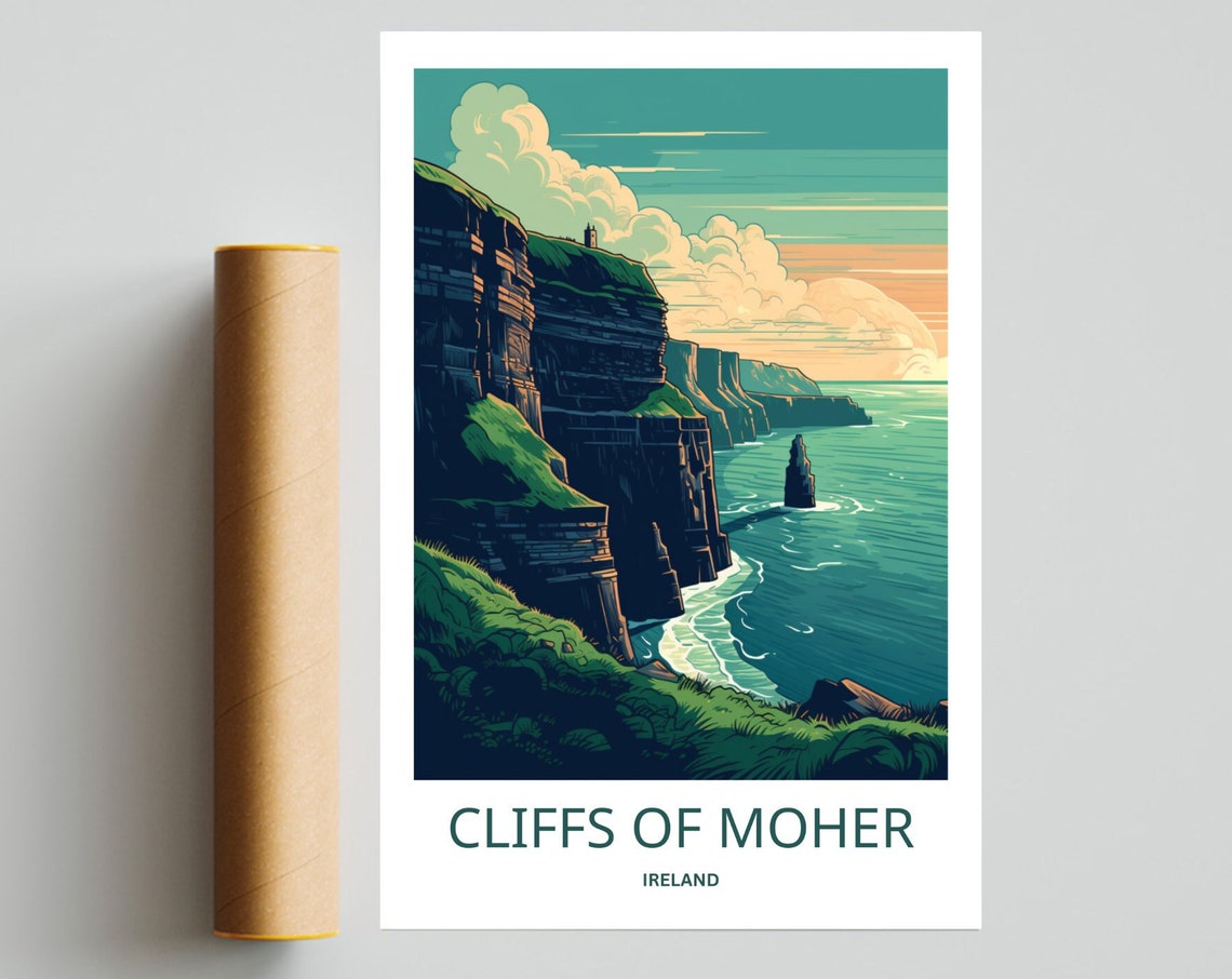 Cliffs of Moher Ireland Dramatic Sea Cliffs Sunset View Travel Poster
