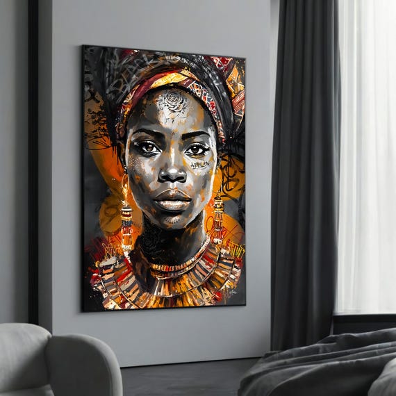 Powerful Ethnic Woman With Tribal Accents Bold And Vibrant Canvas Painting For Contemporary Cultural Home Decor