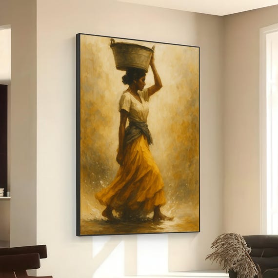 Graceful Woman Walking Bohemian Style Canvas Ethnic Wall Art Rustic Home Decor Tribal Culture Artistic Painting