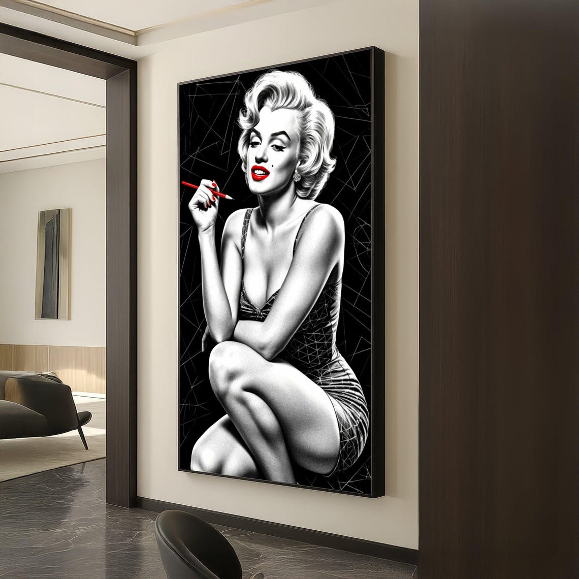 Marilyn Monroe Red Lipstick Black White Pop Art Portrait Poster
