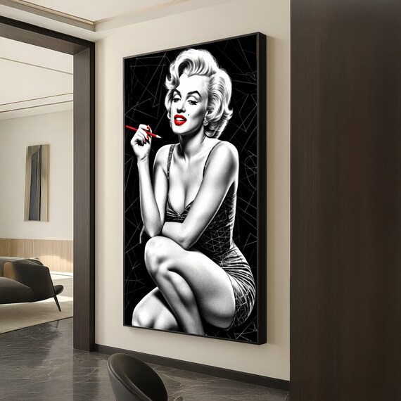 Marilyn Monroe Red Lipstick Black White Pop Art Portrait Poster