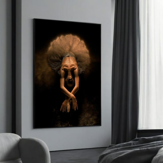 Dramatic Ballerina Golden Tutu Bending Dark Elegant Dance Poster