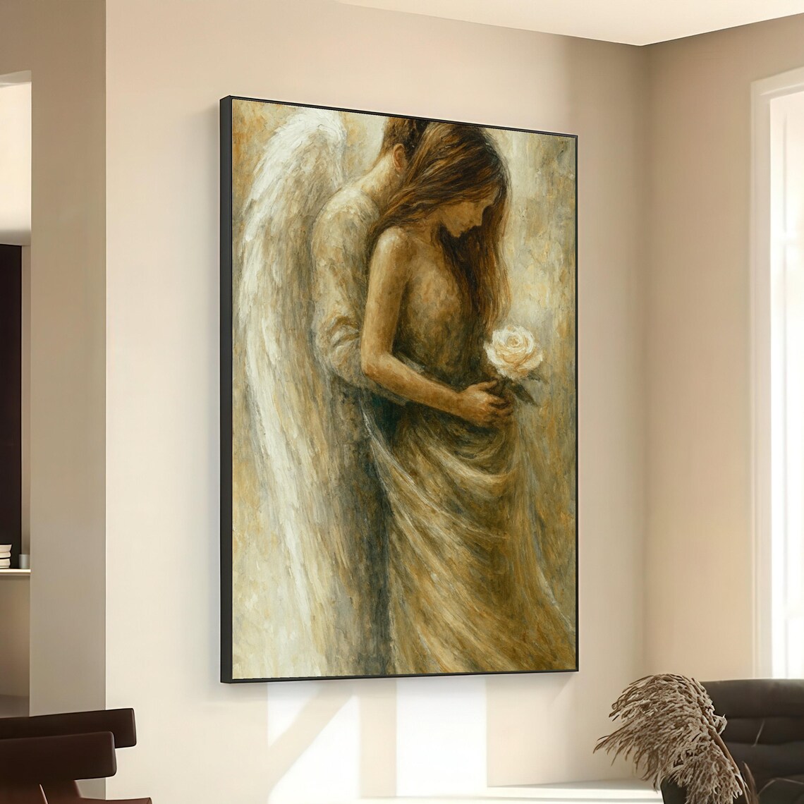 Angel Embrace Woman White Rose Soft Ethereal Spiritual Art Poster