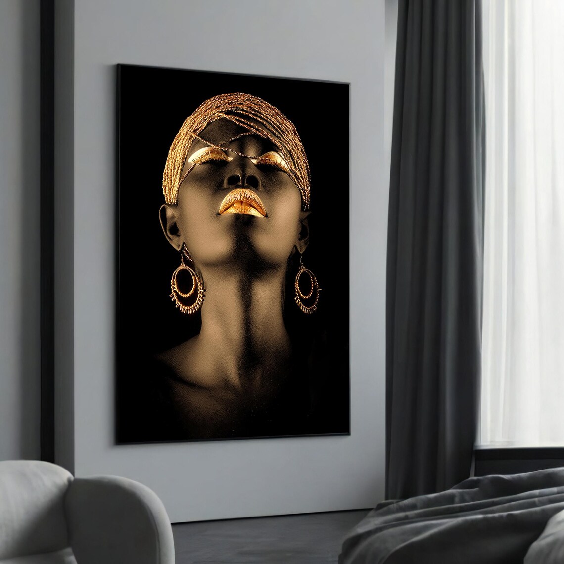 Luxurious Black and Gold Woman Gilded Beauty Portrait Art Poster