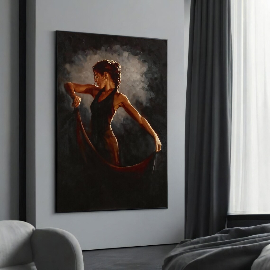 Dramatic Flamenco Dancer Dark Smoky Moody Spanish Dance Art Poster