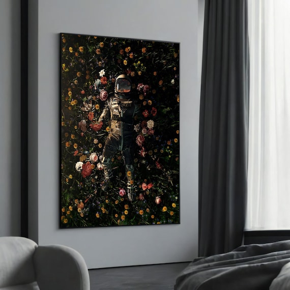 Astronaut In A Garden Of Flowers Dreamy Space Fantasy Wall Art
