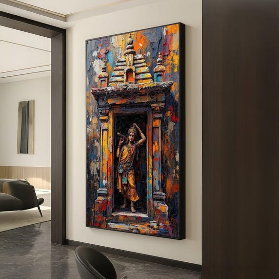 Vibrant Temple Dancer Canvas Traditional Ethnic Figure Wall Art Colorful Cultural Home Decor Painting Print Ready To Hang