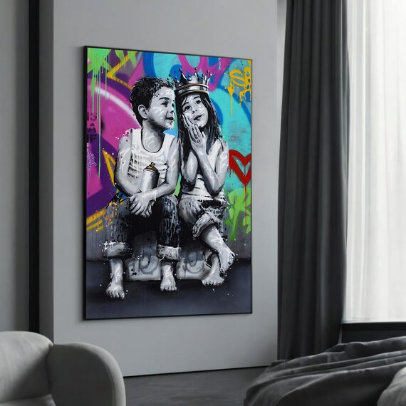 Graffiti Kids Street Boy And Crowned Girl Urban Pop Art Poster