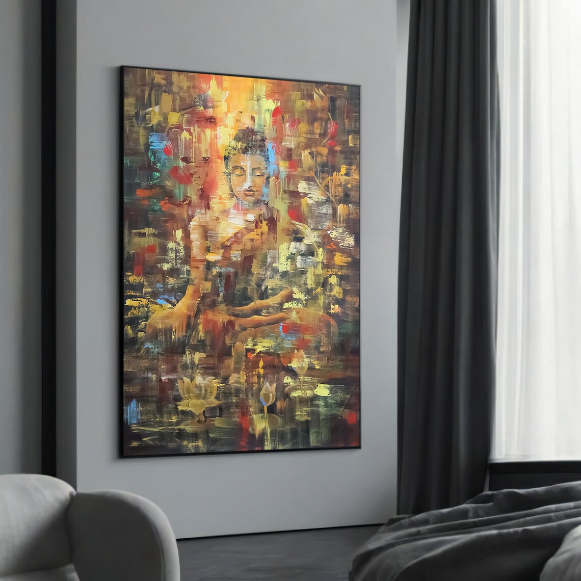 Abstract Buddha Meditation in Warm Impasto Brushstrokes Spiritual Poster