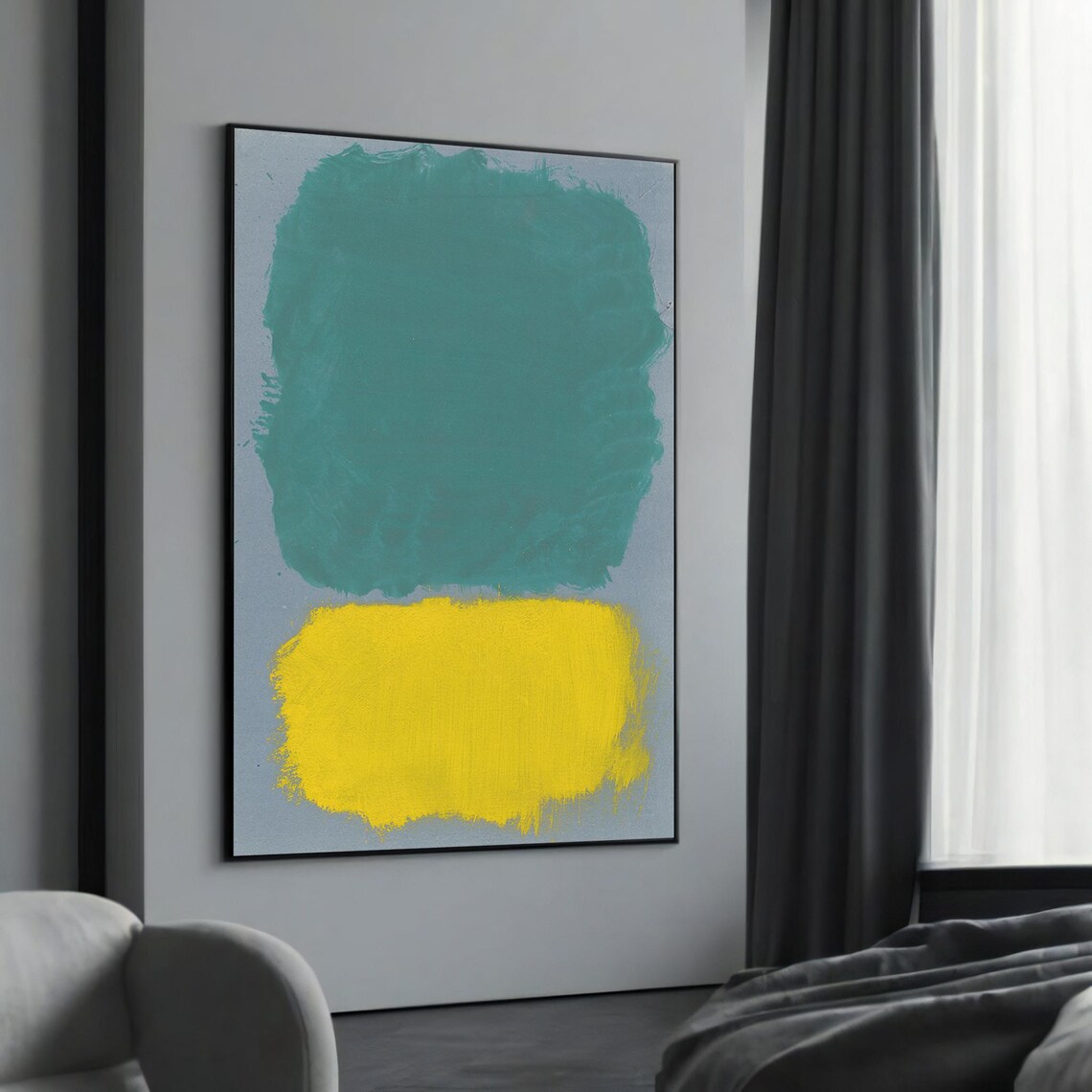Mark Rothko Style Teal Yellow Color Field Abstract Modern Wall Art
