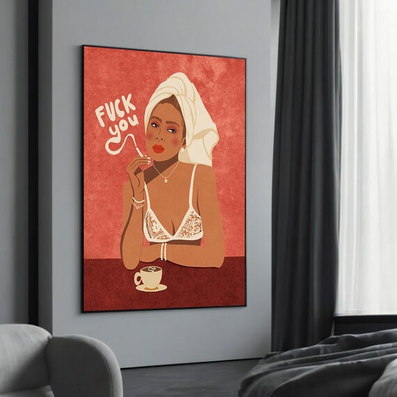 Confident Woman with Fuck You Cigarette Smoke Feminist Art Poster