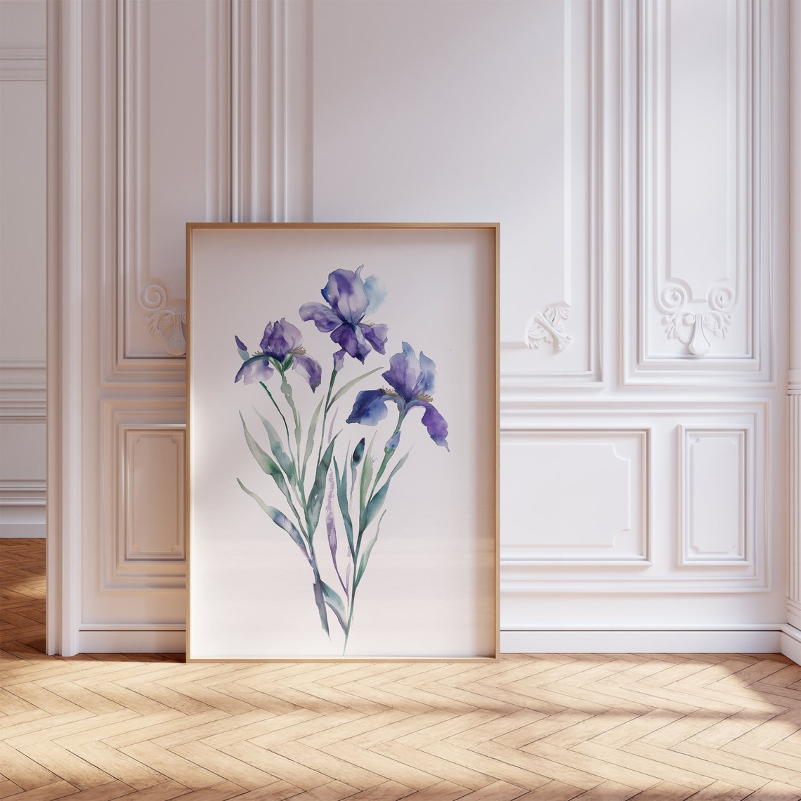 Purple Iris Watercolor Floral Botanical Minimalist Art Print - Image 2