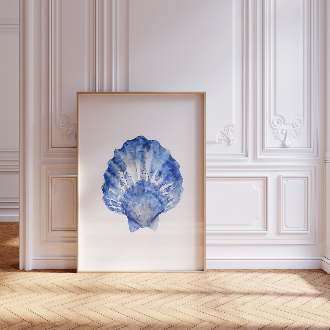 Blue Scallop Seashell Watercolor Minimal Coastal Decor Art Poster - Image 2