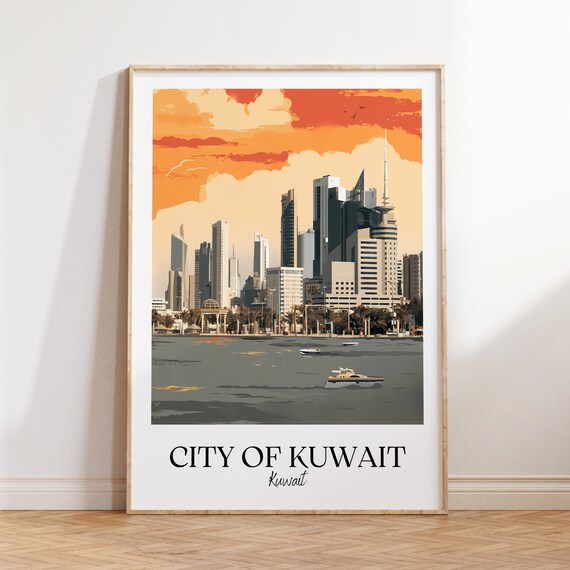 City of Kuwait Kuwait Sunset Skyline Cityscape Travel Poster