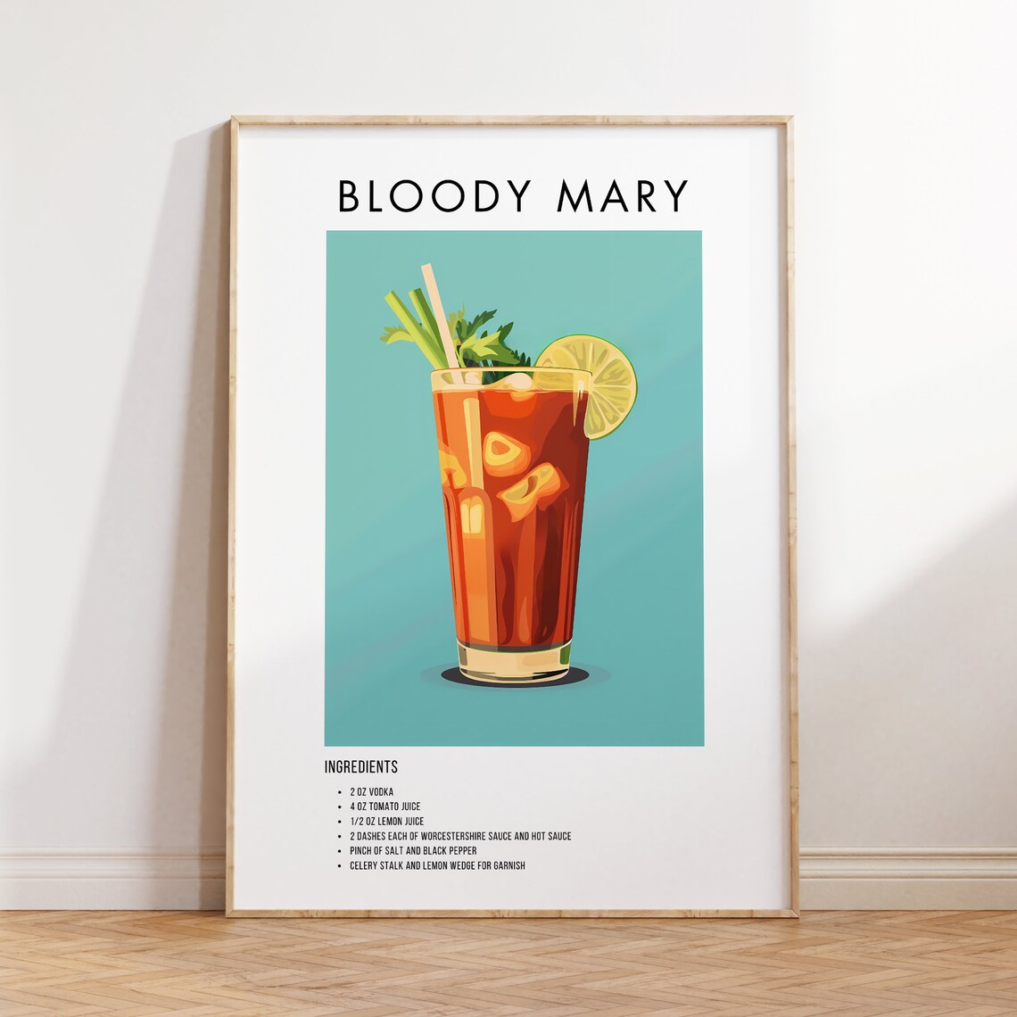Bloody Mary Classic Vodka Brunch Cocktail Recipe Ingredient Poster