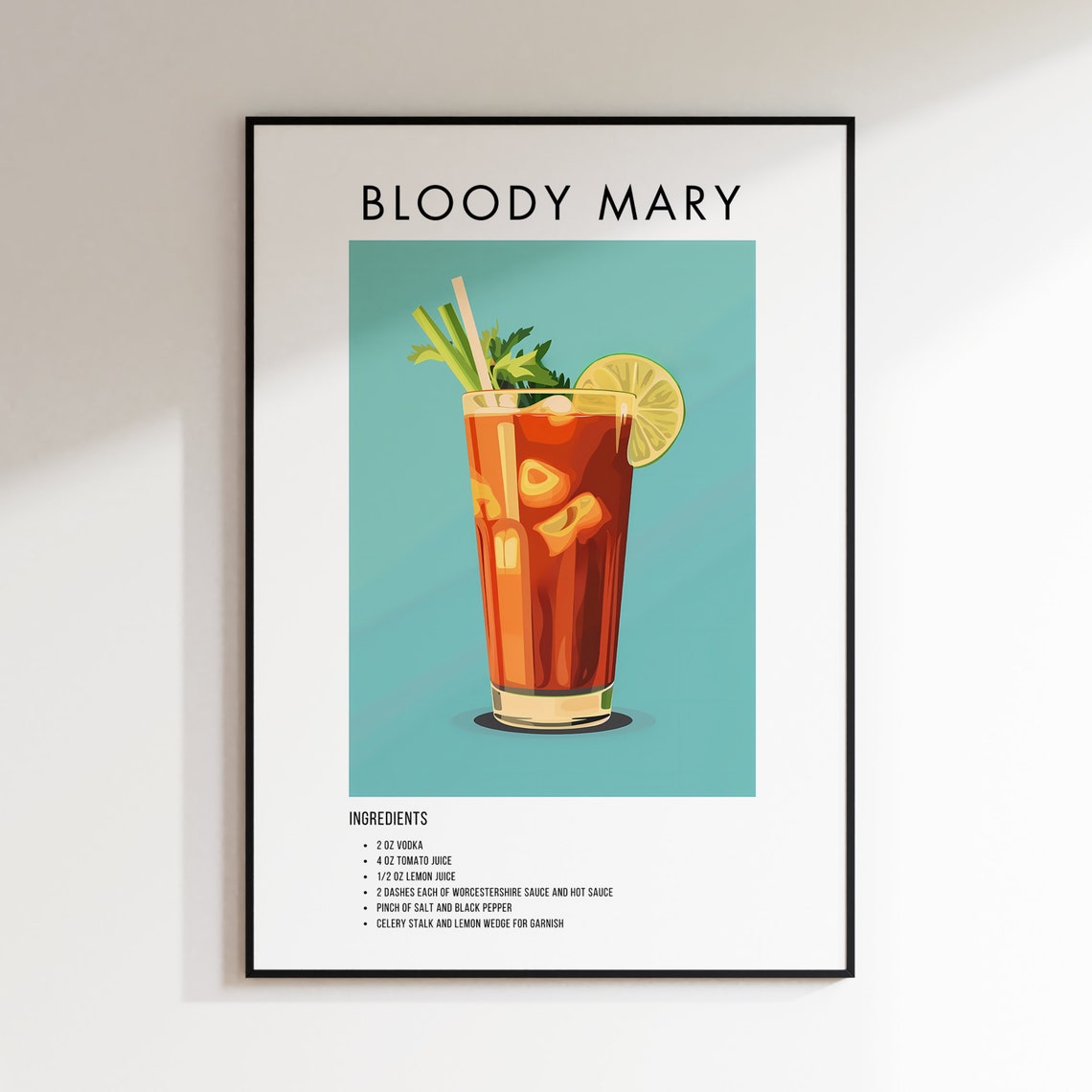 Bloody Mary Classic Vodka Brunch Cocktail Recipe Ingredient Poster - Image 2