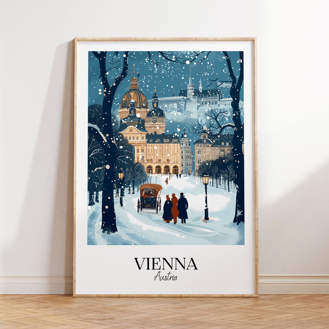 Vienna Austria Snowy Winter Old Town Scene Christmas Travel Poster