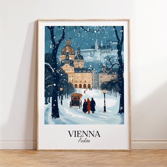 Vienna Austria Snowy Winter Old Town Scene Christmas Travel Poster