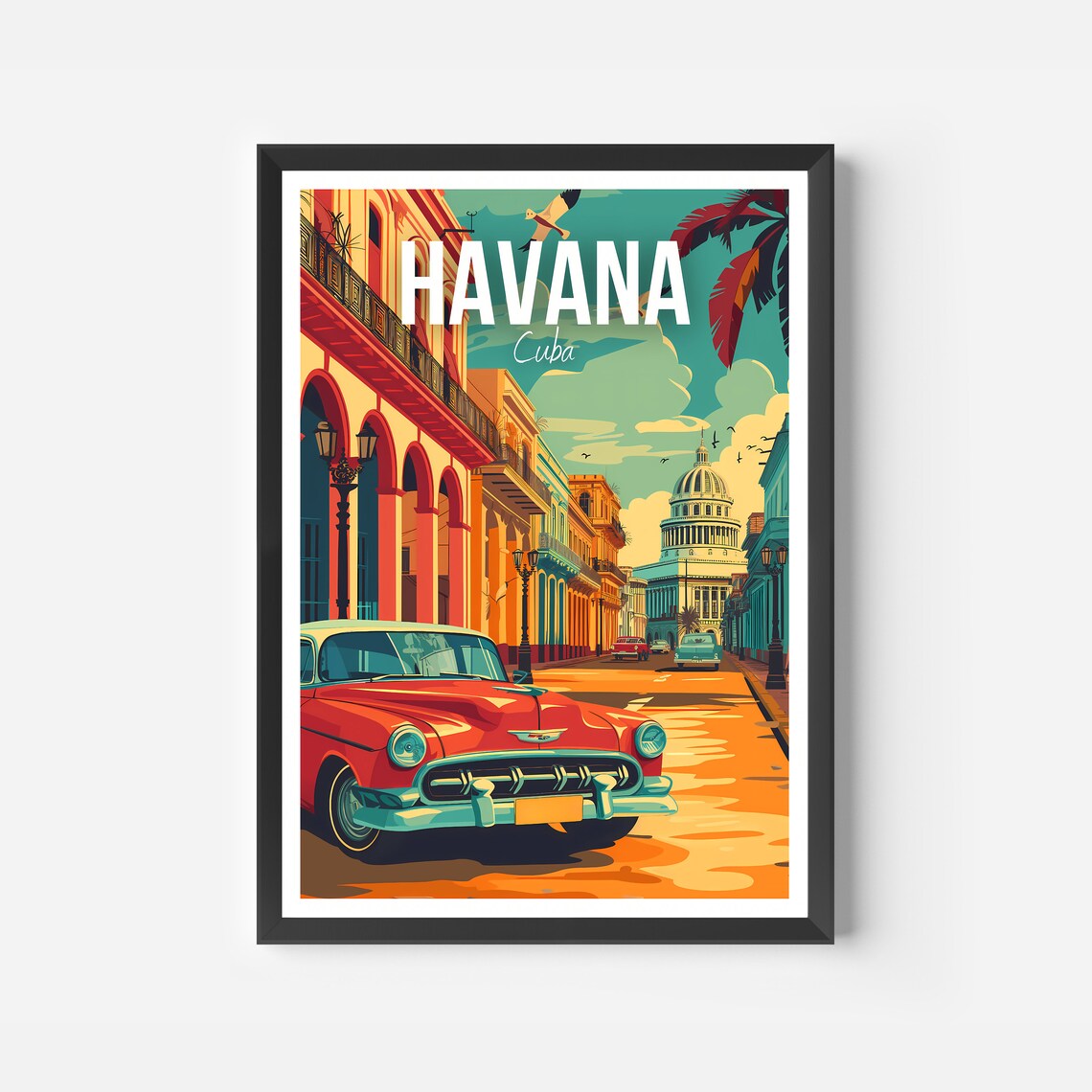 Havana Cuba Classic Car Capitolio Vintage Street Scene Poster - Image 2