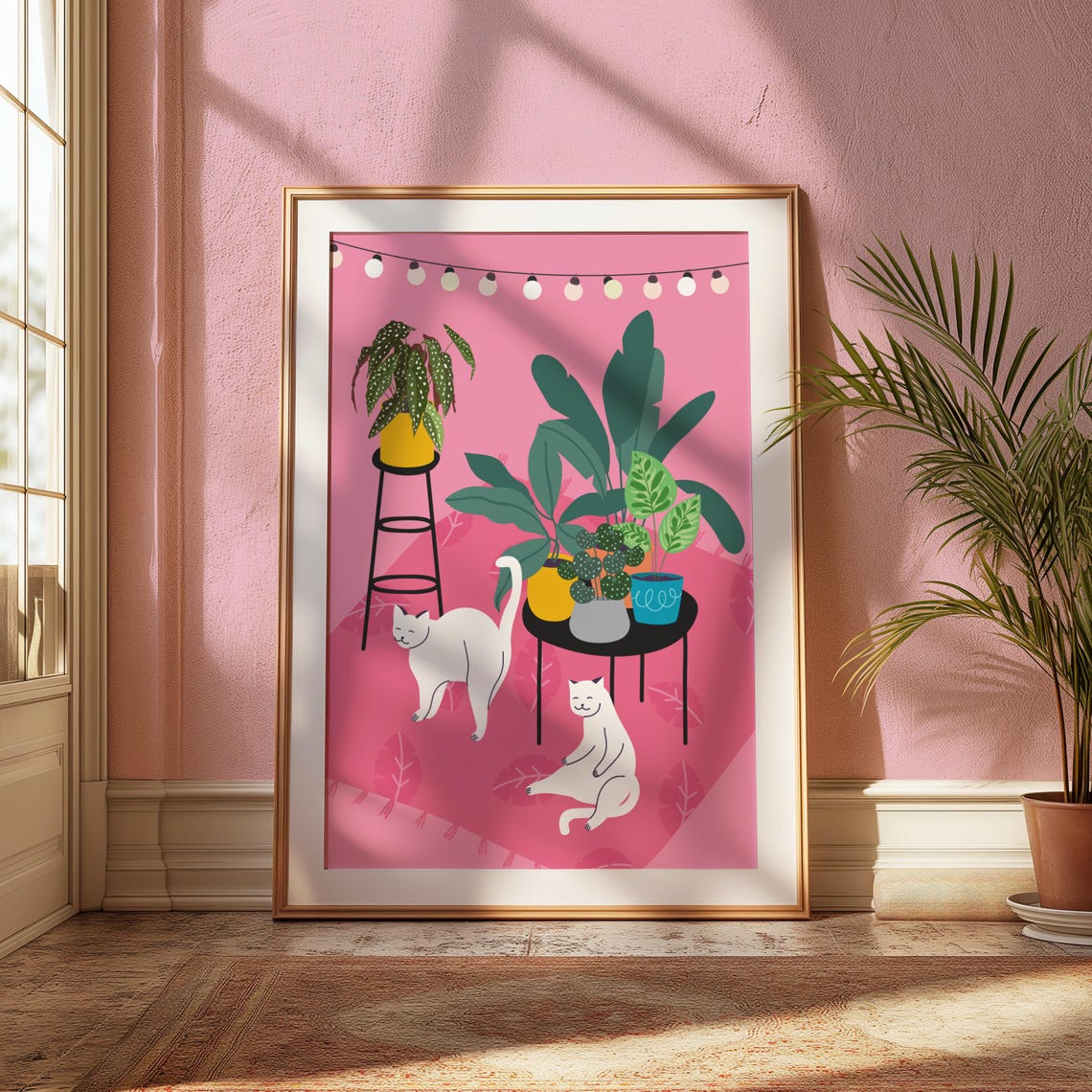 Cat and Plant Poster, Modern Home Decor