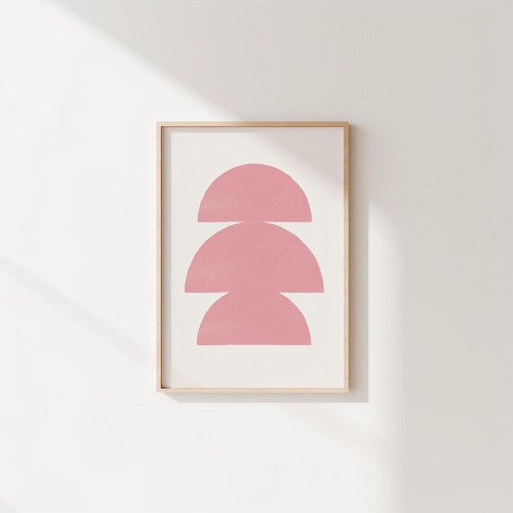 Mid Century Modern Pink Geometric Wall Art Minimalist Abstract Poster Boho Sun Print Home Decor