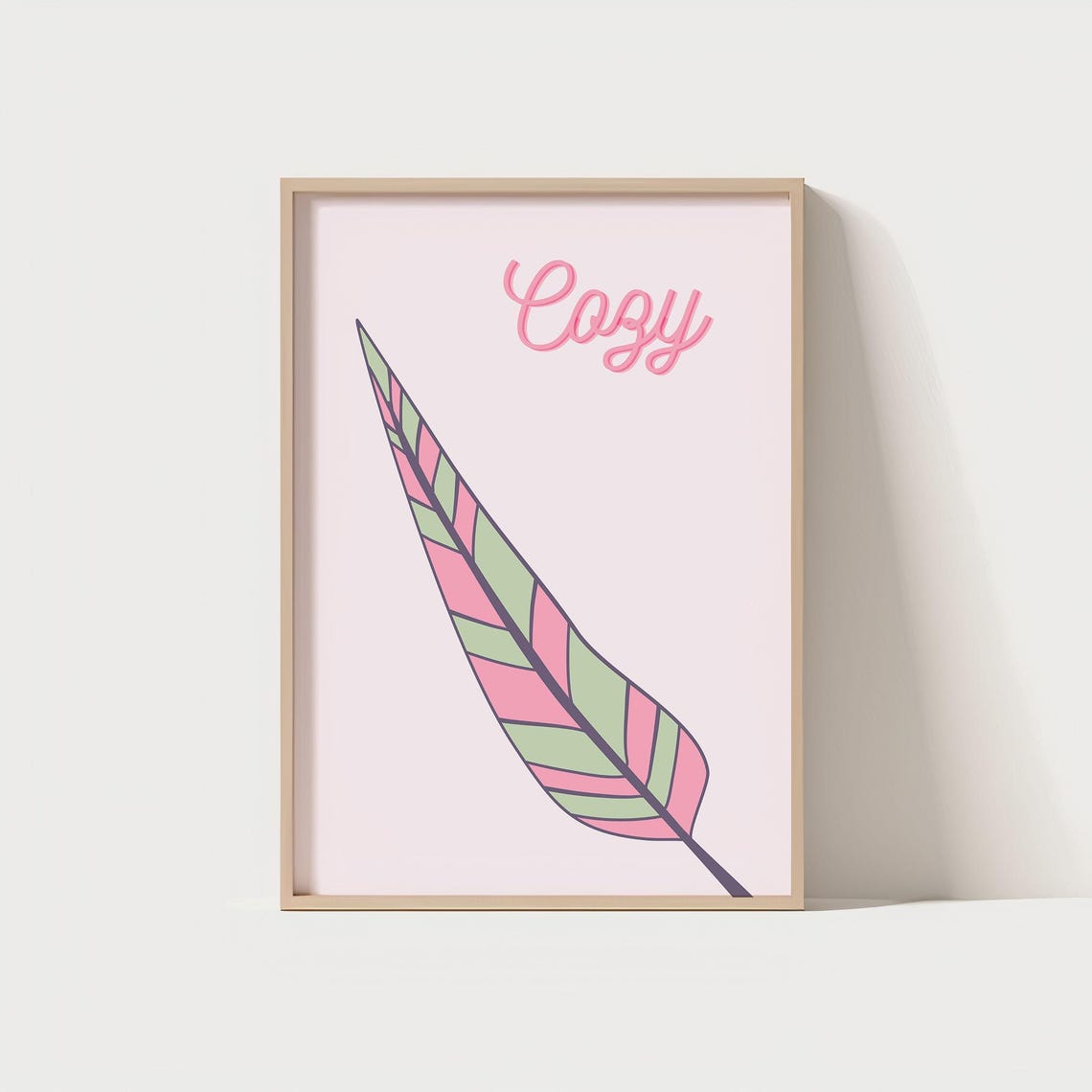 Cozy Pink And Green Feather Pastel Script Nursery Room Poster