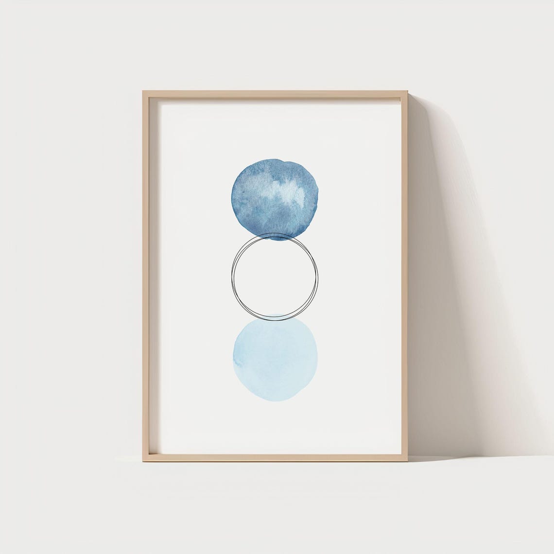 Minimalist Blue Watercolor Circles Abstract Modern Wall Art Decor