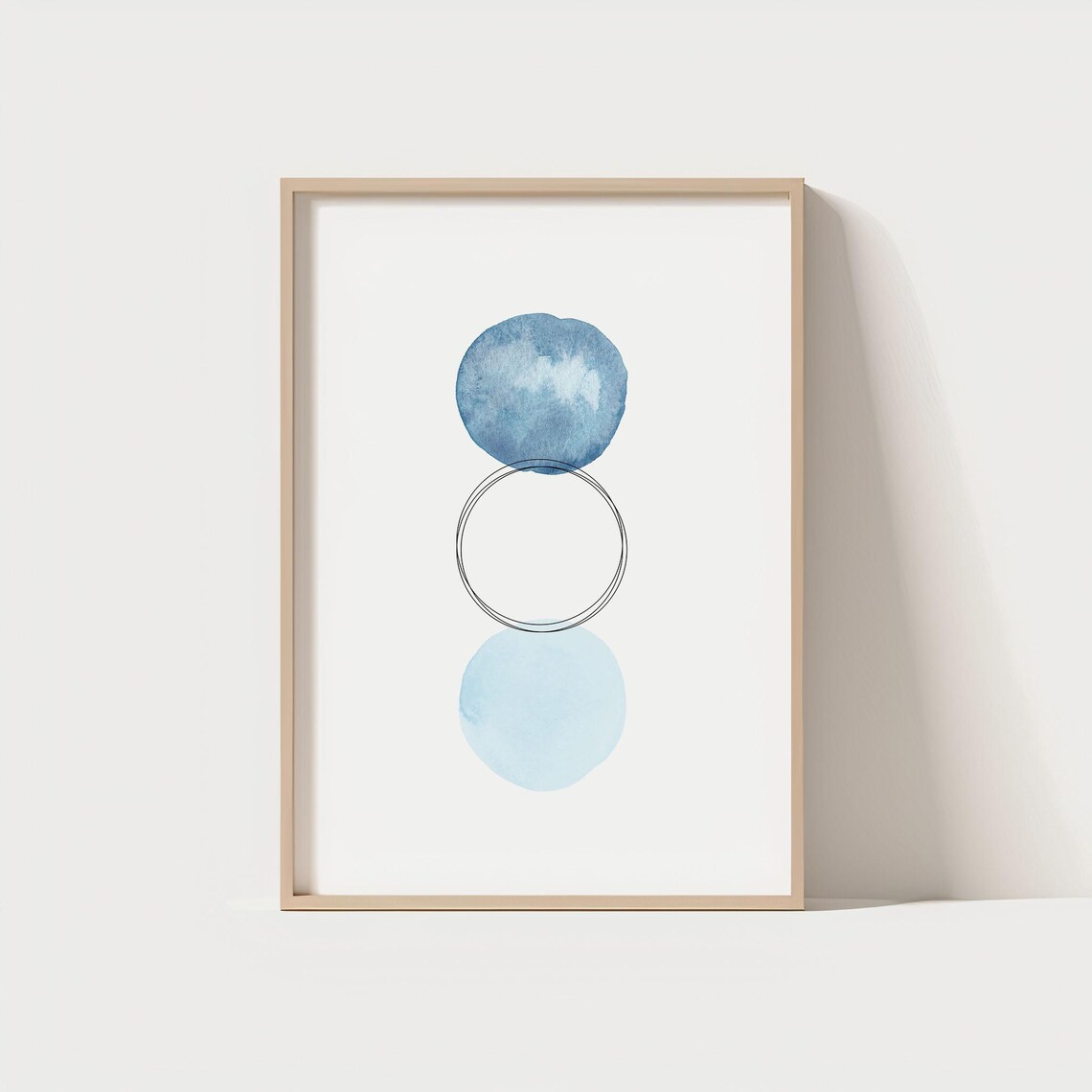 Modern Blue Abstract Wall Art Minimalist Watercolor Circle Print Neutral Geometric Poster Scandinavian Decor