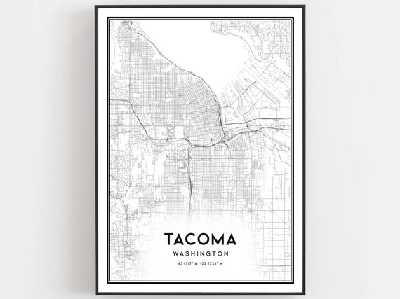 Tacoma Map Print Poster Wall Art Wa City Washington Street Decor Road Gift