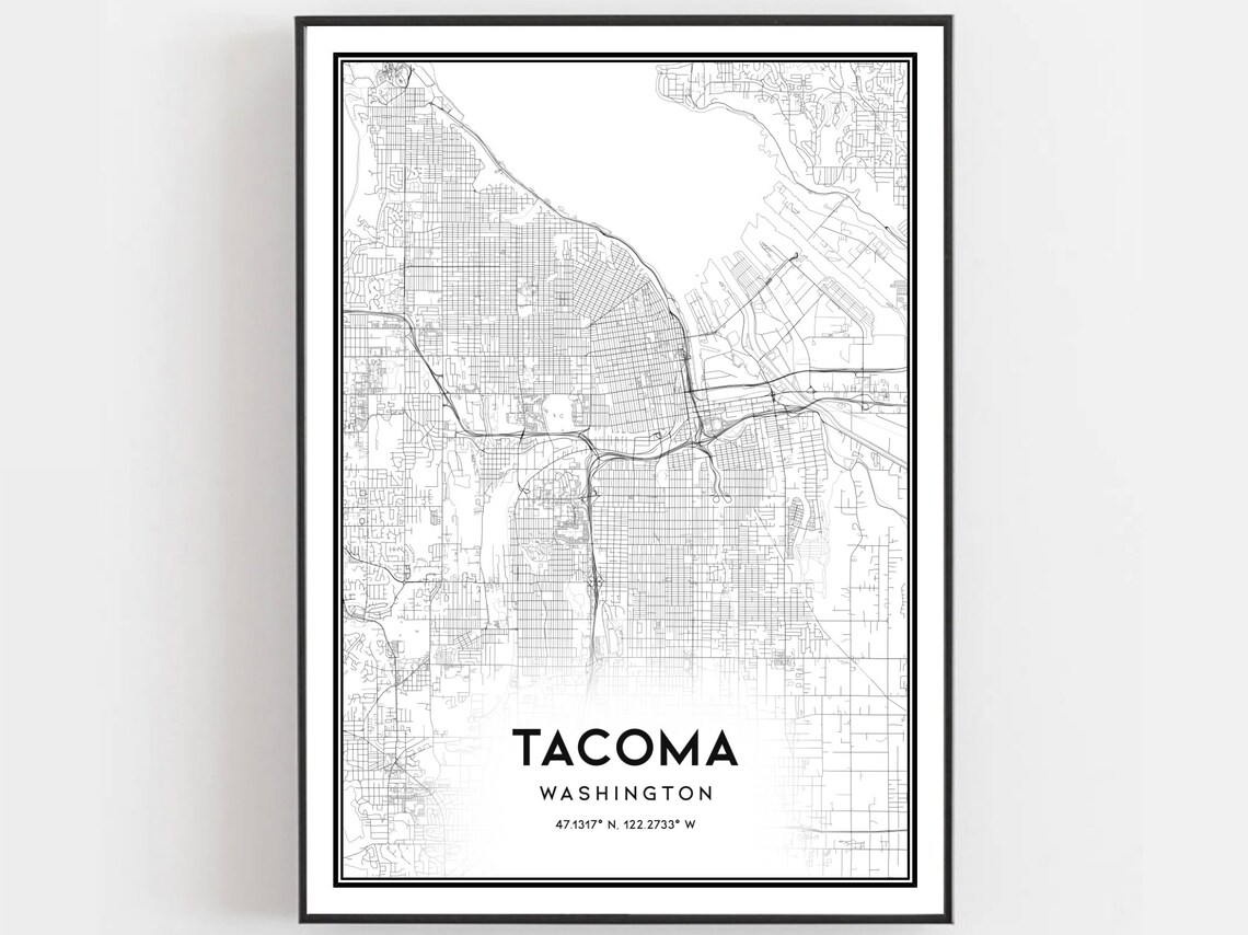 Tacoma Washington City Street Map Minimalist Black White Poster