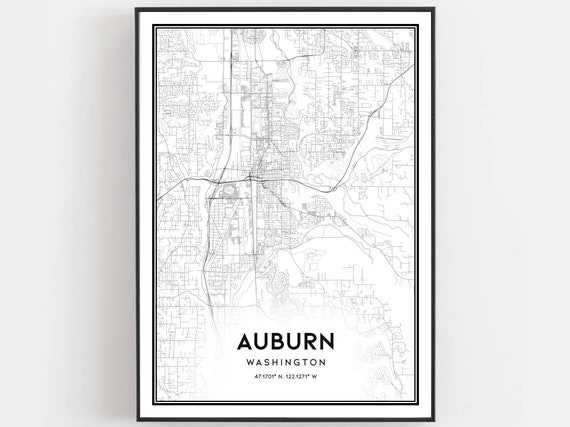 Auburn Map Print Poster Wall Art Wa City Washington Street Decor Road Gift B1028