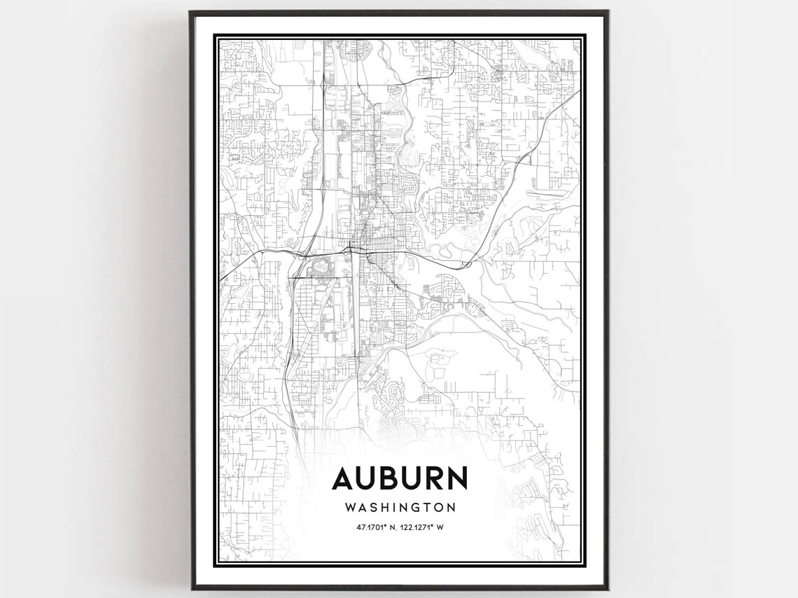 Auburn Washington Minimalist Street Map Monochrome Line Art Poster