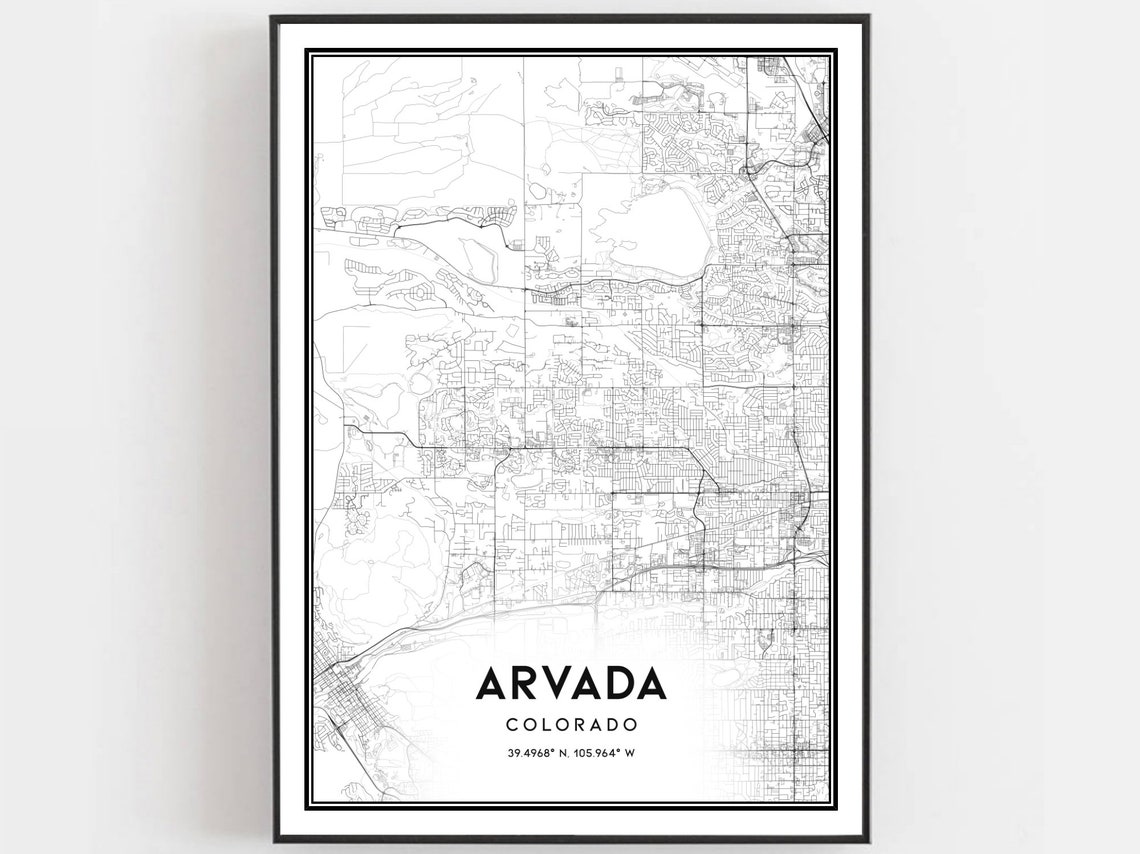 Arvada Colorado Minimalist Black and White City Street Map Poster