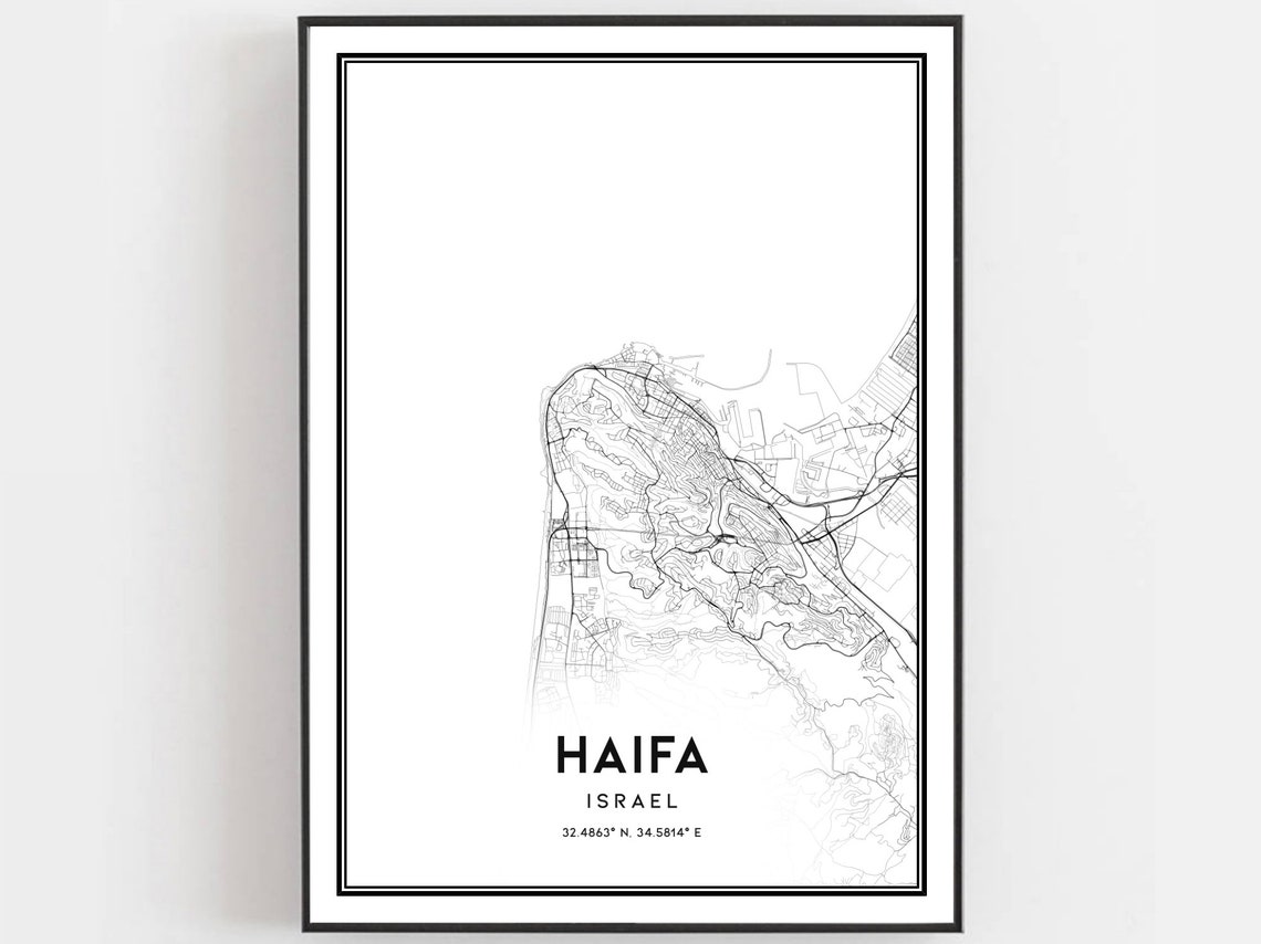 Haifa Israel Minimalist Black and White City Street Map Art Poster