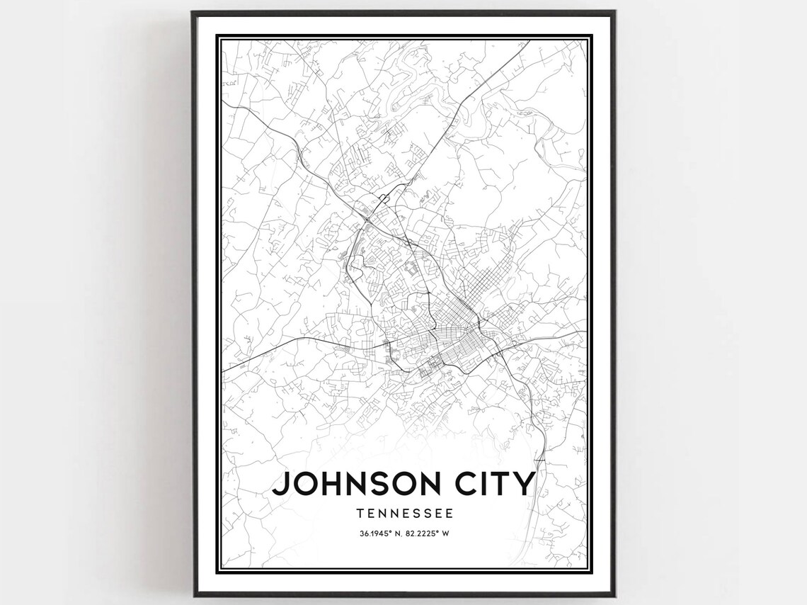 Johnson City Tennessee Minimalist Street Map Coordinates Poster