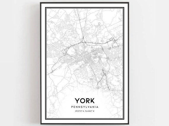 York Map Print Poster Wall Art Pa City Pennsylvania Street Decor Road Gift