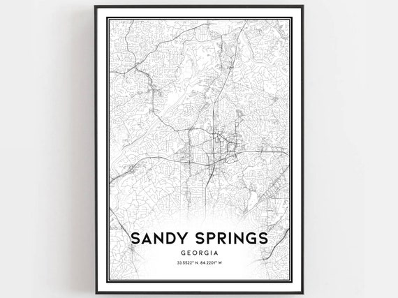 Sandy Springs Map Print Poster Wall Art Ga City Georgia Street Decor Road Gift B848